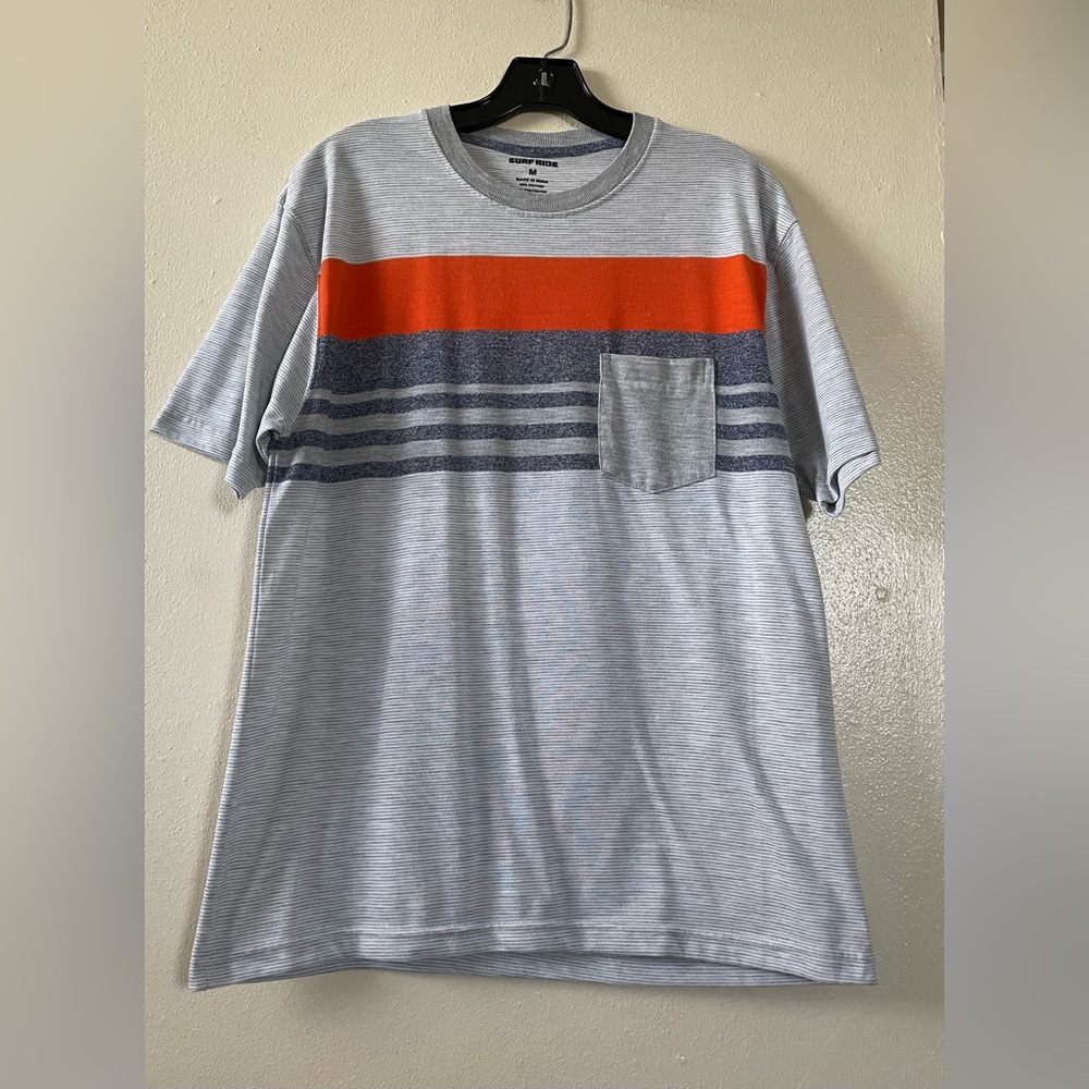 Men's Striped Short Sleeve Tee - Orange and Gray